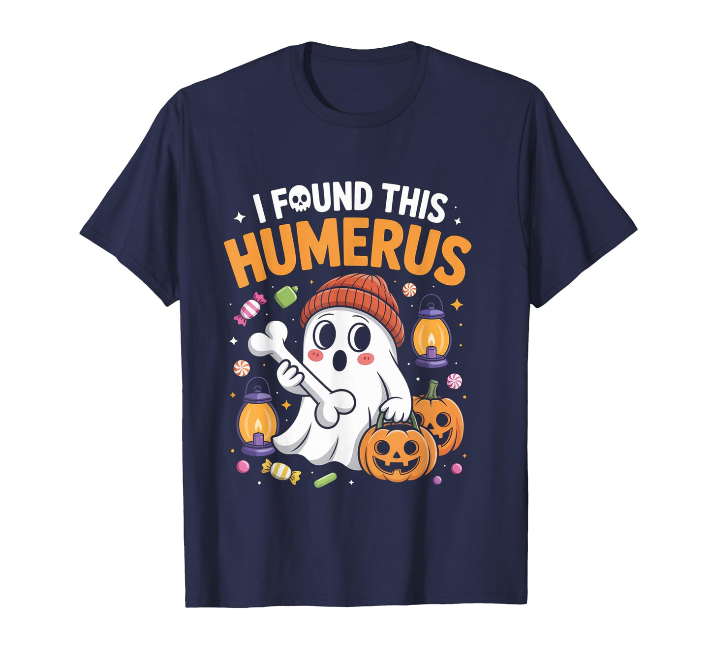 Ghost I Found This Humerus Funny Halloween Skeleton Women T-Shirt