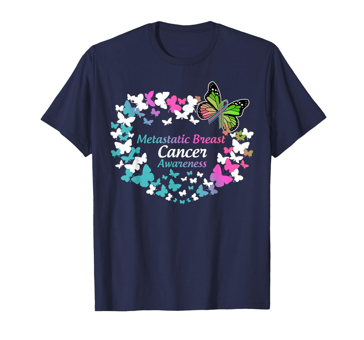 butterfly metastatic breast cancer green teal pink ribbon T-Shirt