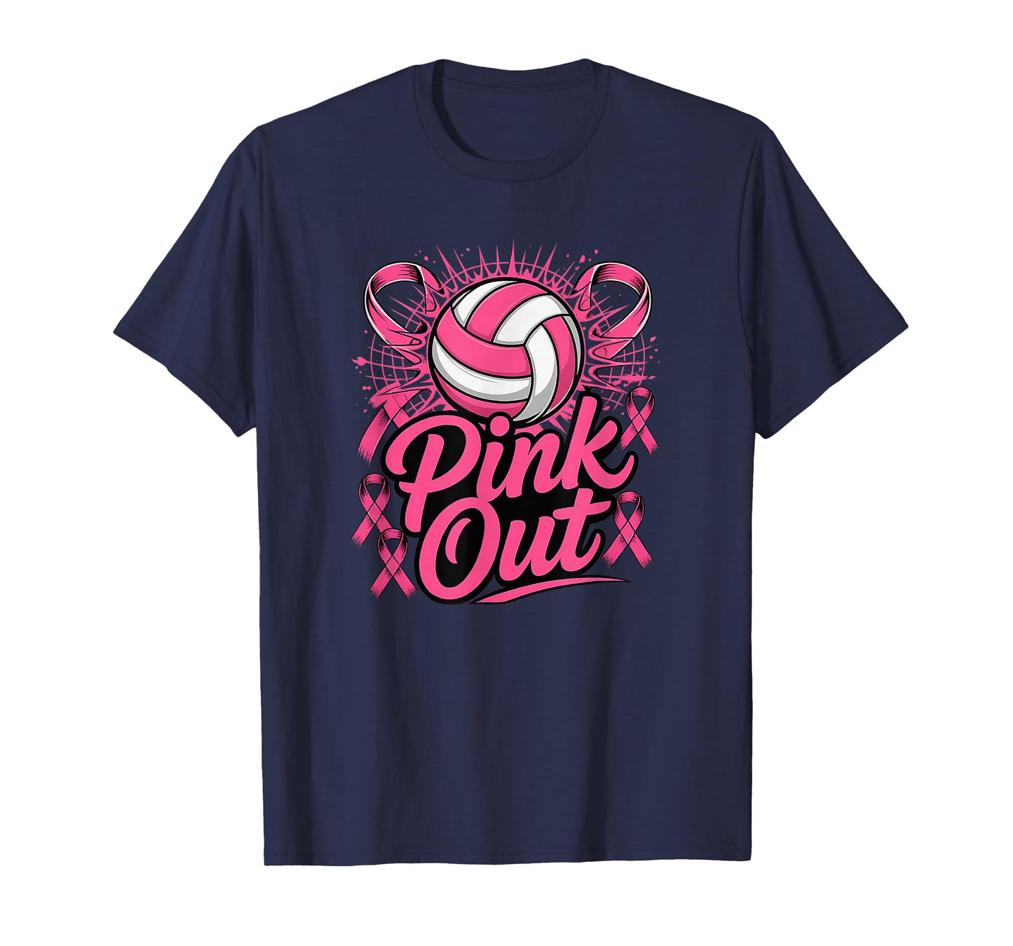Volleyball Pink Out Breast Cancer Awareness Pink Ribbon T-Shirt