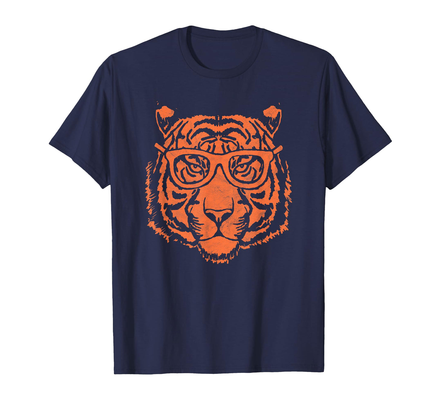Artistic Orange Tiger Head & Hipster Glasses Funny Graphic T-Shirt