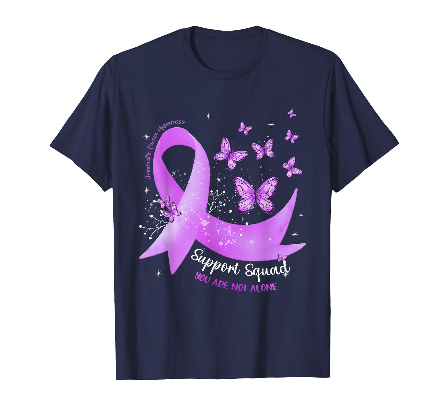 Support Squad Purple Ribbon Butterfly Pancreatic Cancer T-Shirt