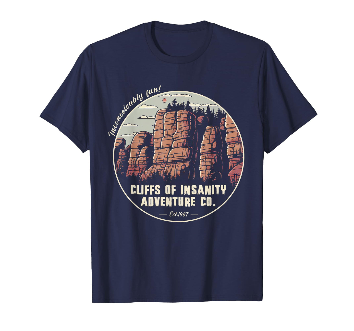 Volimty Shop Cliffs Of Vintage Movies Mountains Funny Costume Insanitys T-Shirt, Small, Black