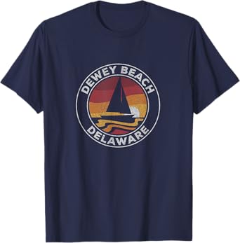 Dewey Beach Delaware Vintage Sailboat 70s Retro Sunset T-Shirt