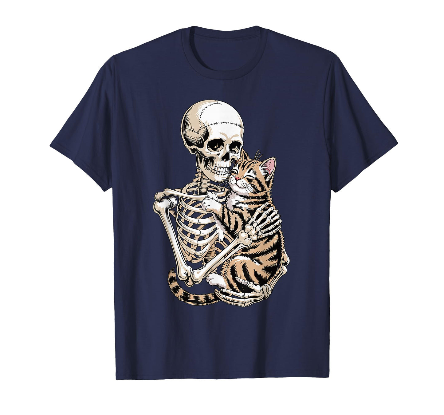 Skeleton Hugging Cat Gothic Pet Lover Design T-Shirt