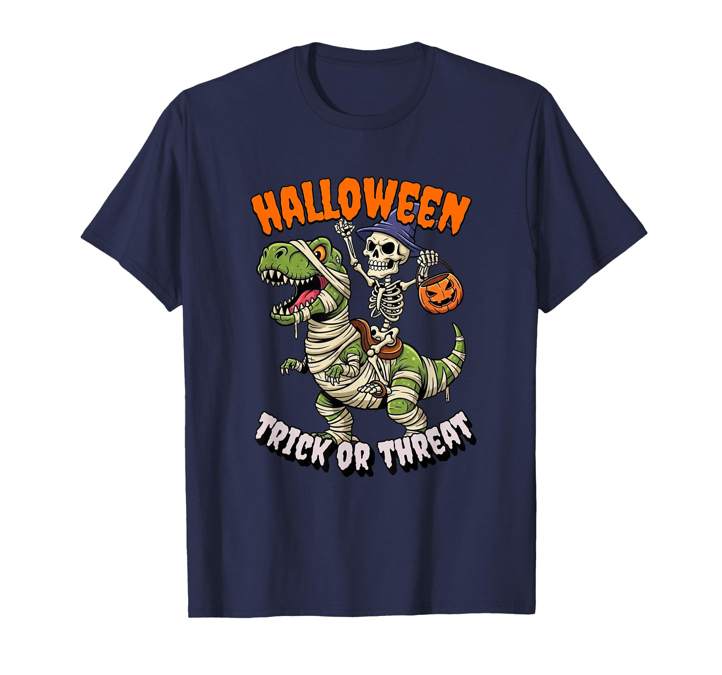 Funny Skeleton Dinosaur Halloween Trick or Treat Kids Boys T-Shirt