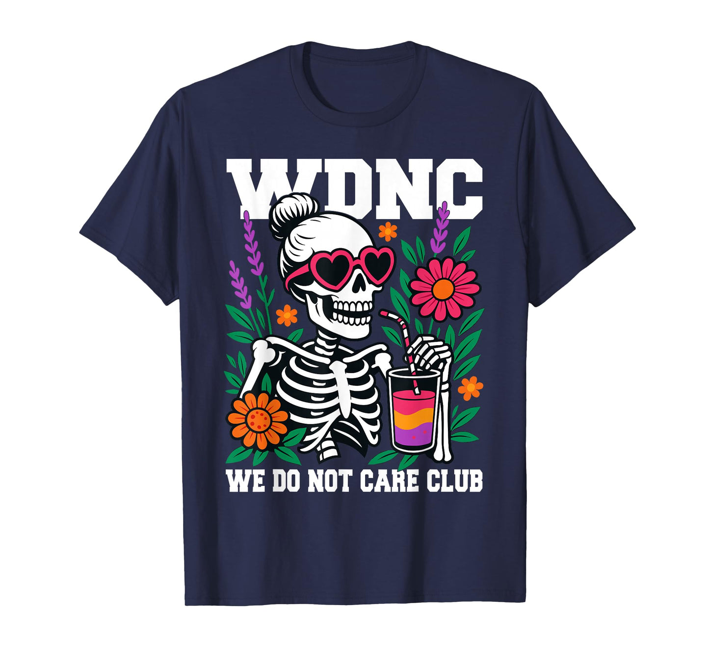 Vintage We Do Not Care Club WDNC Skeleton Drink Tropical T-Shirt