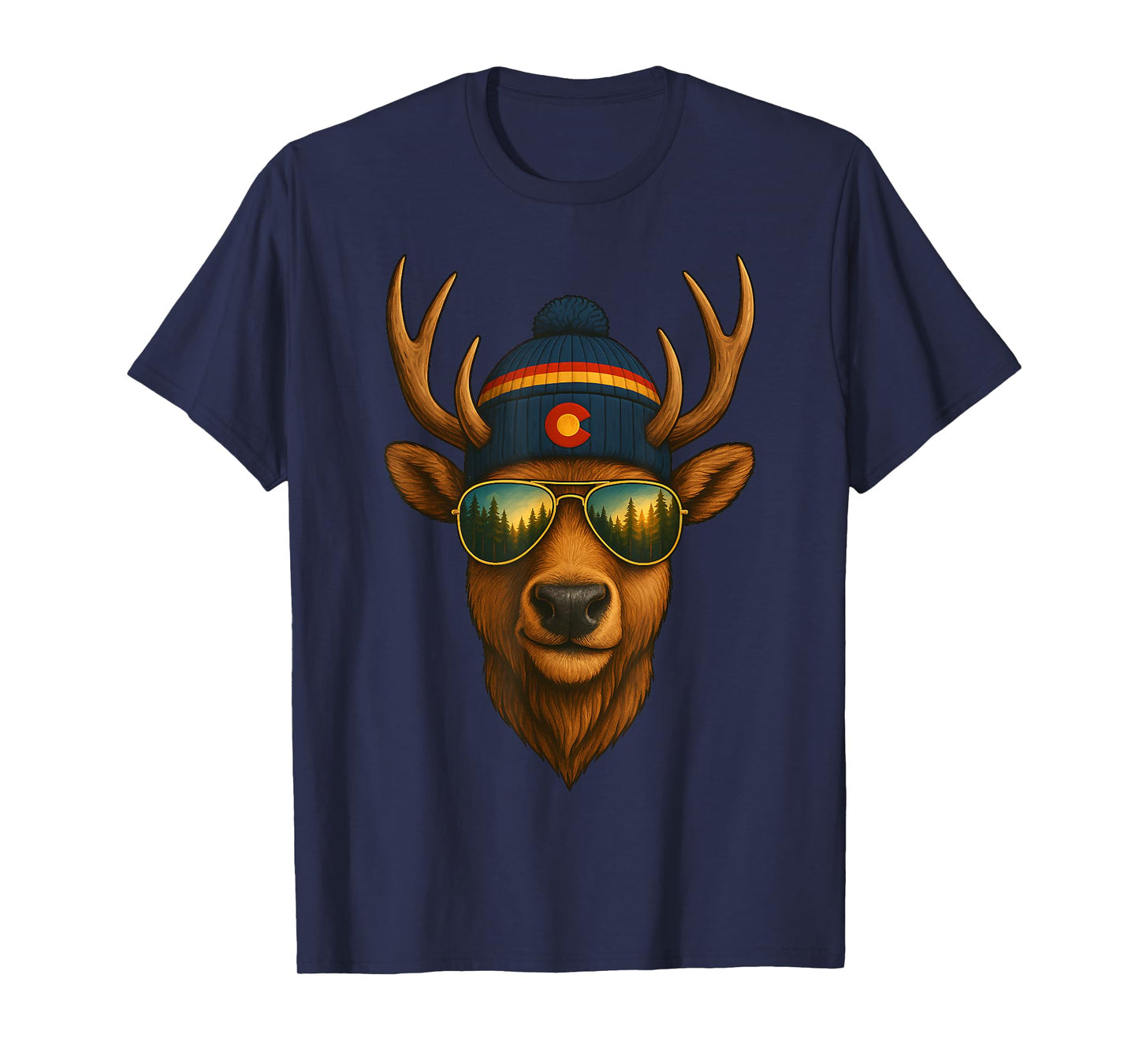 Colorado Elk Beanie Design Cool Mountain Wildlife Graphic T-Shirt