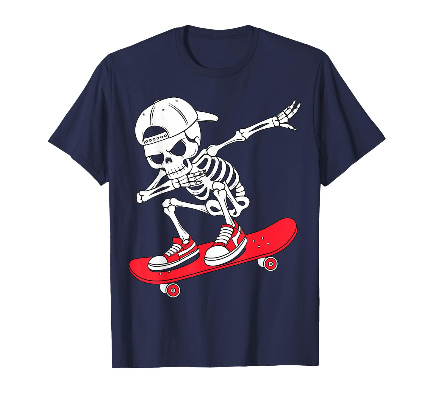 Dabbing Skeleton On Skateboard Cool Skater Funny Halloween T-Shirt