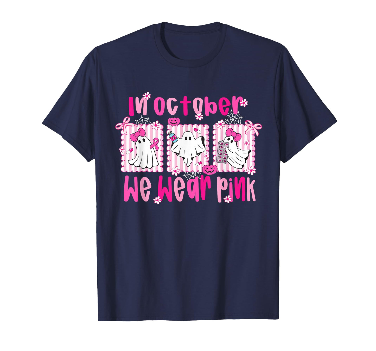 in October We Wear Pink Pharmacy Tech Life Breast Cancer T-Shirt