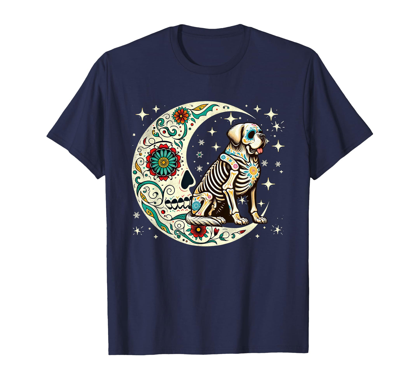 Dia De Los Muertos Halloween Floral Skeleton St. Bernard T-Shirt