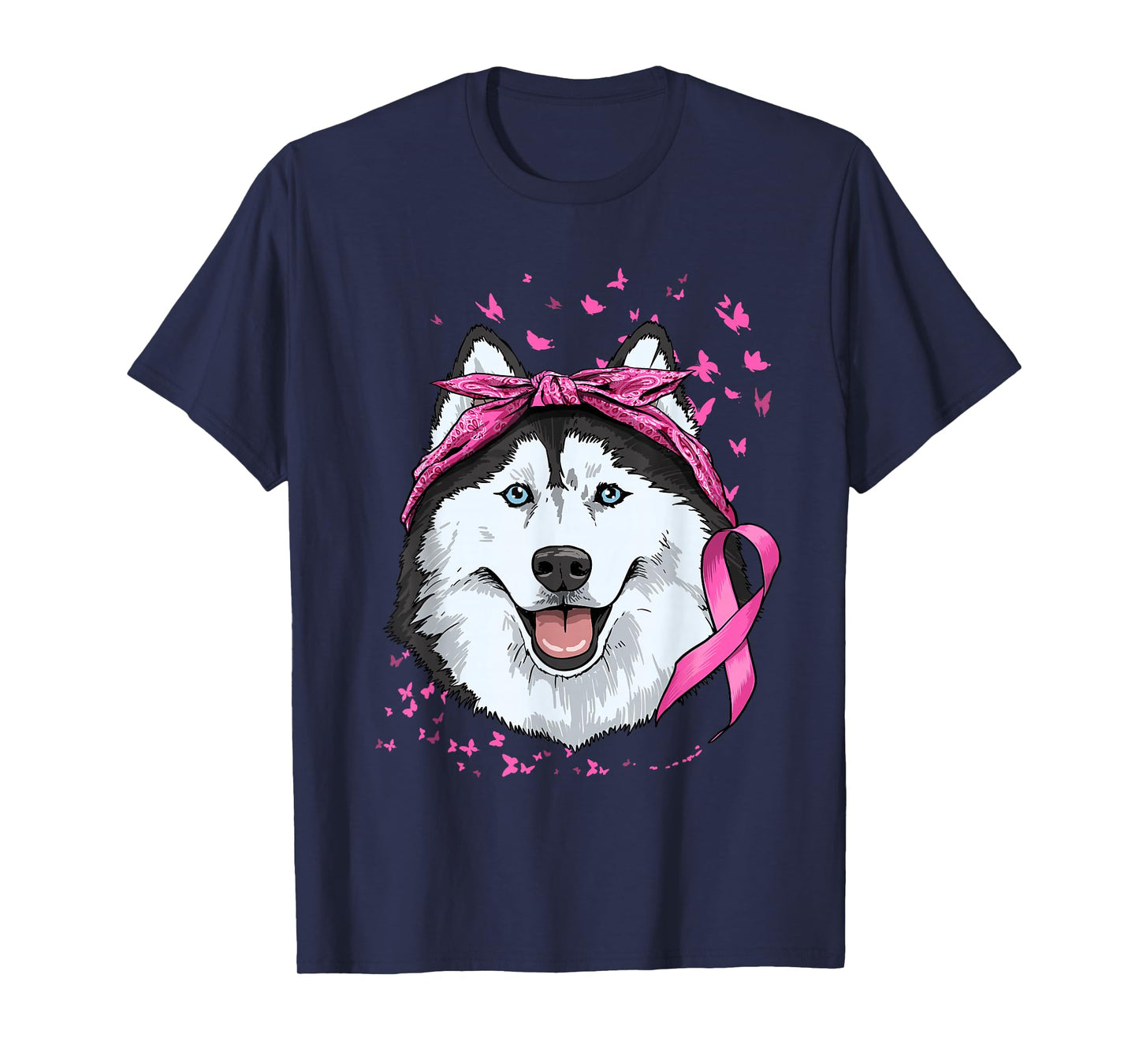 Siberian Husky Pink Ribbon Breast Cancer Awareness Survivor T-Shirt
