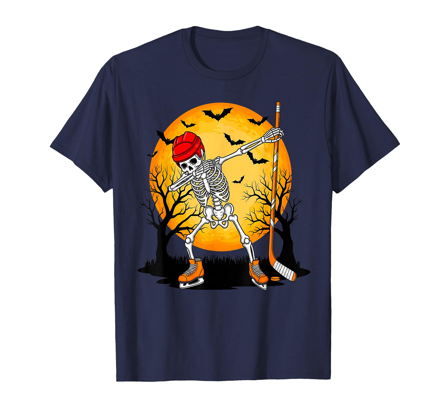 Skeleton Ice Hockey Halloween Boys Dabbing Hockey T-Shirt