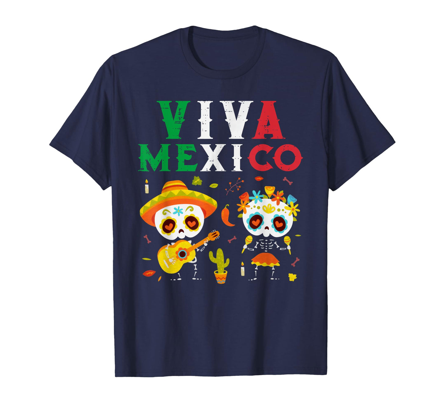 Viva Mexico Boy Girl Maracas Guitar Mexican Independence T-Shirt