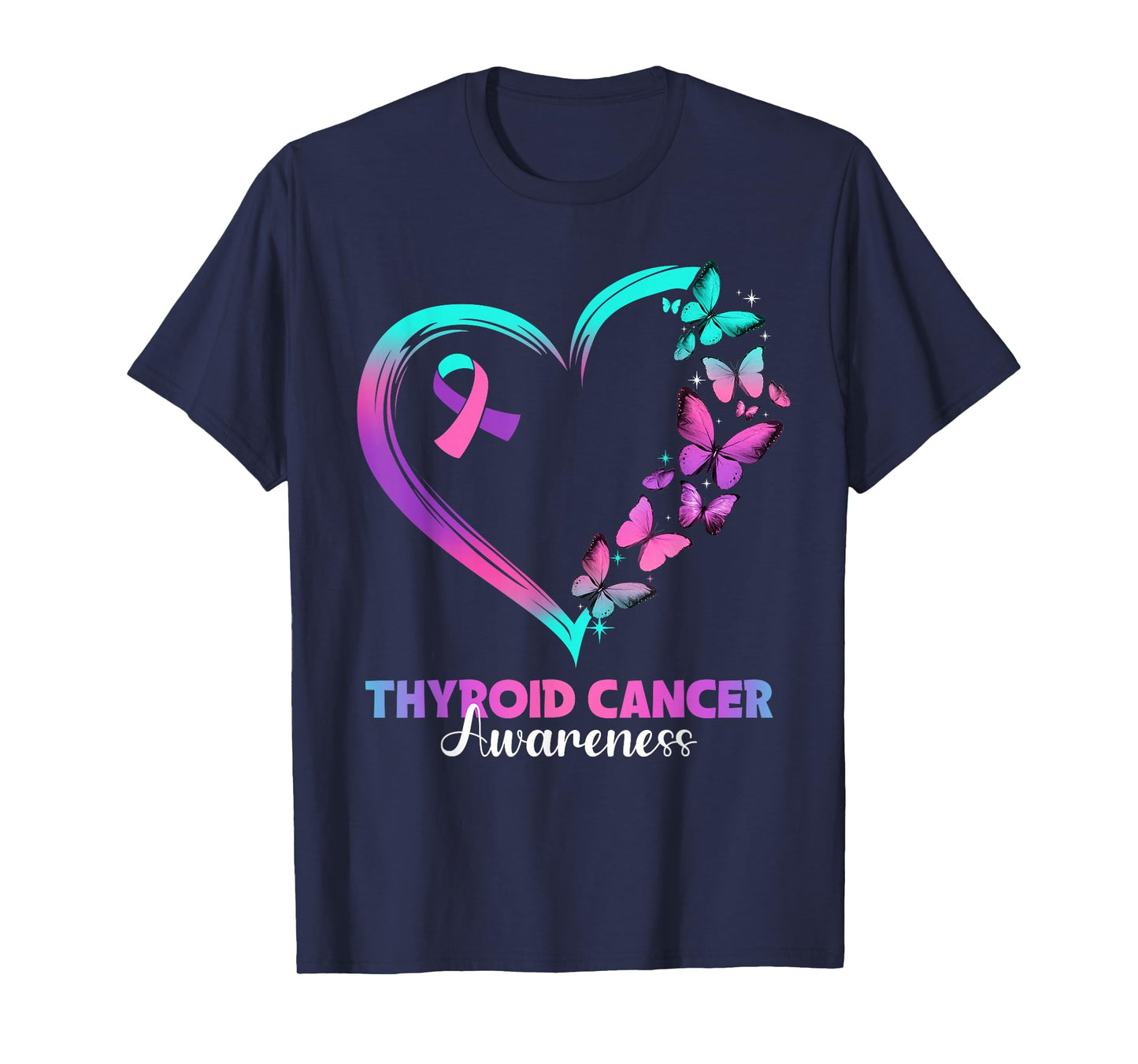 Butterfly Heart Ribbon Thyroid Cancer Awareness Warrior T-Shirt