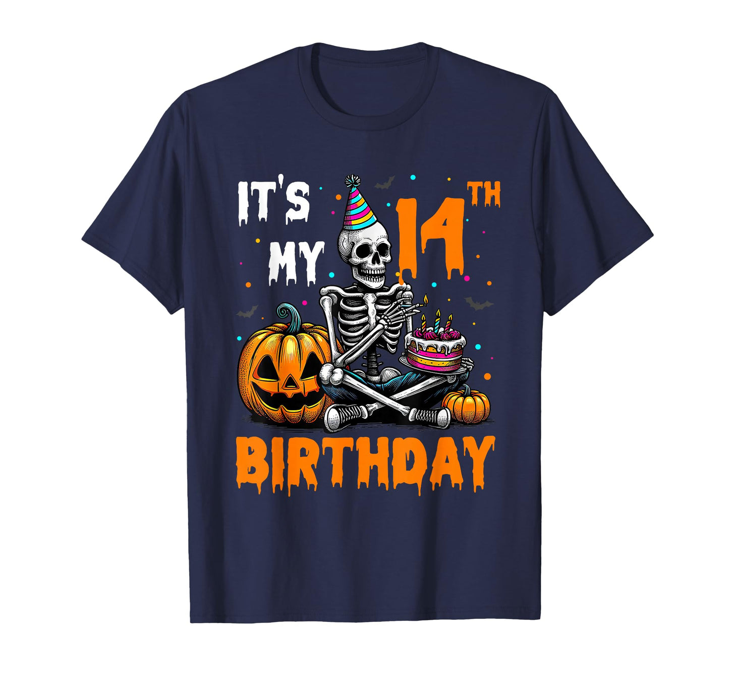 Skeleton 14th Birthday Halloween Party Kids 14 Years Gift T-Shirt