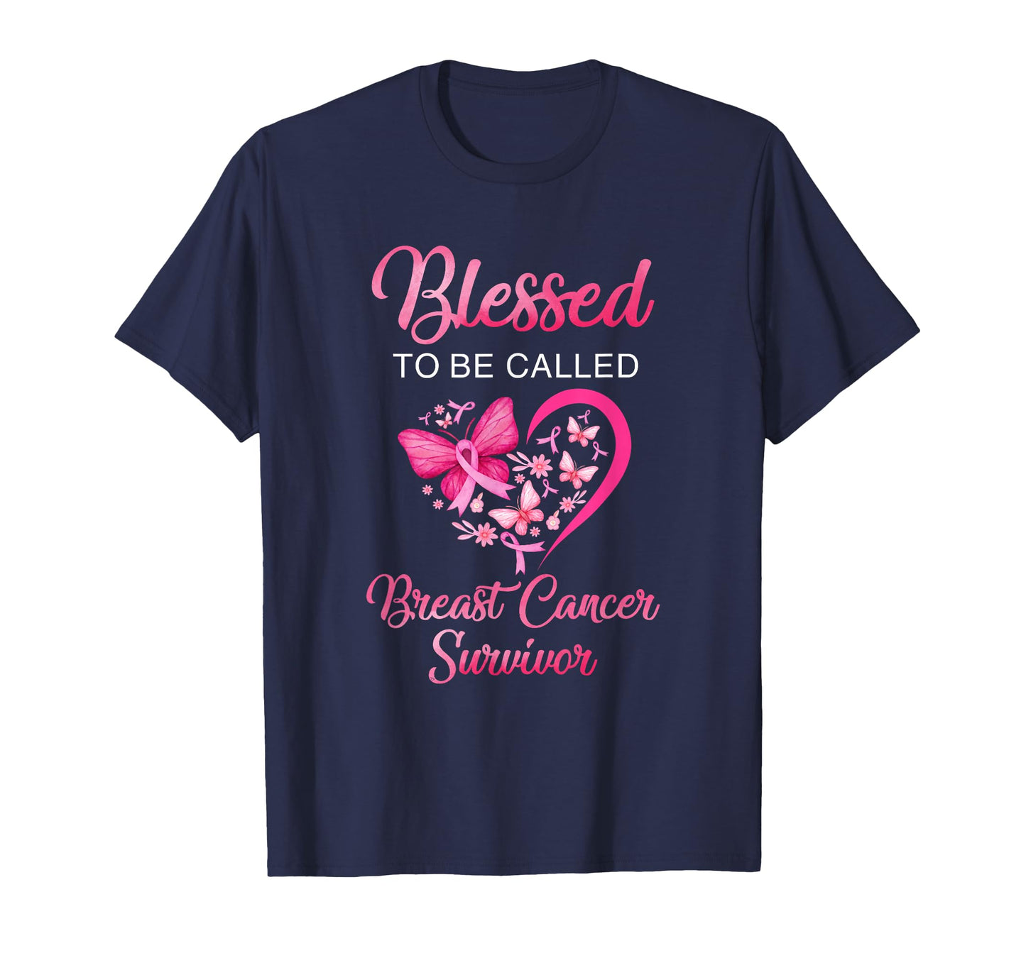 Blessed To Be Called Breast Cancer Survivor Pink Butterfly T-Shirt
