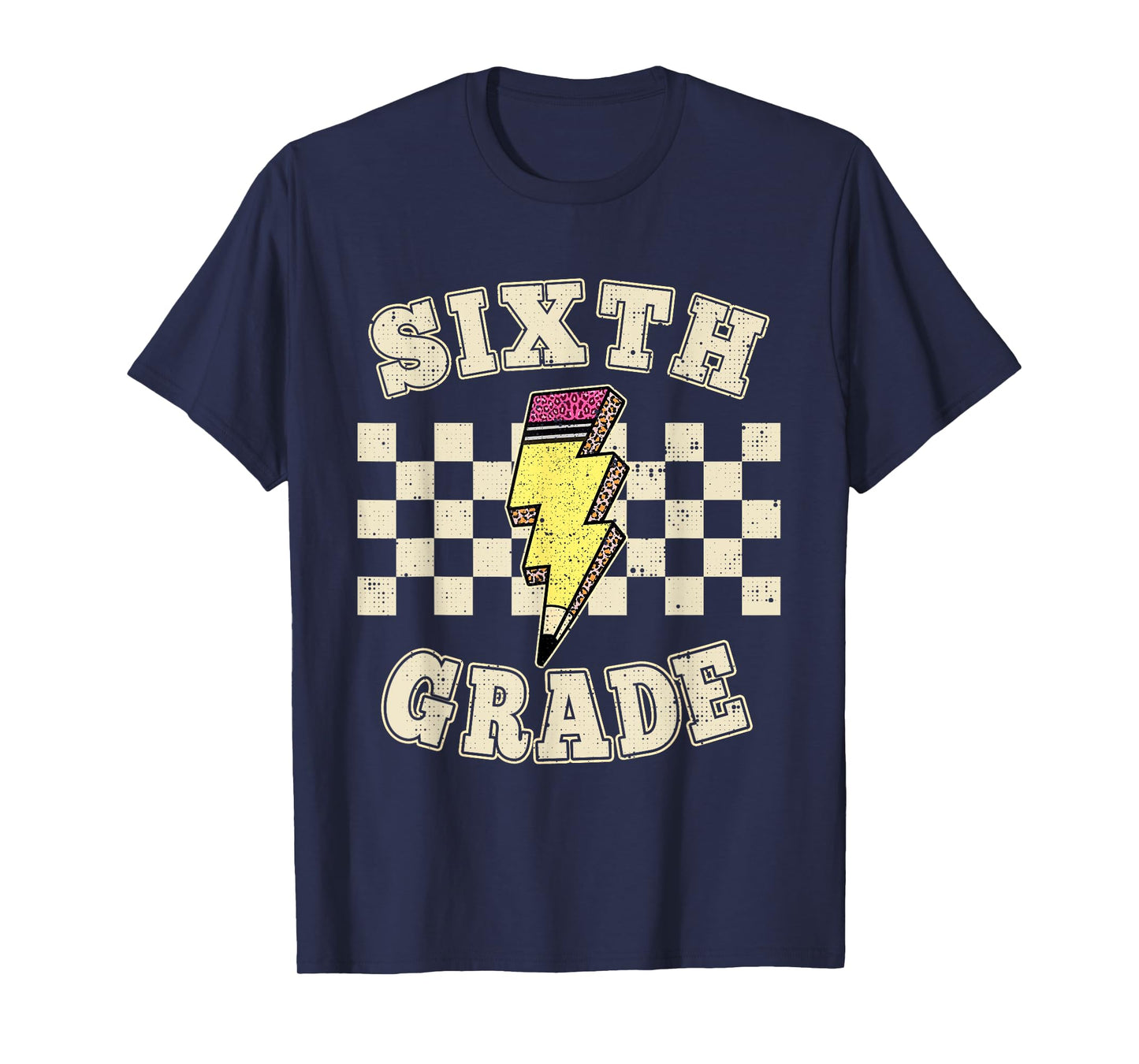 Retro 6th Sixth Grade Teacher Lightning Bolt Pencil Teacher T-Shirt