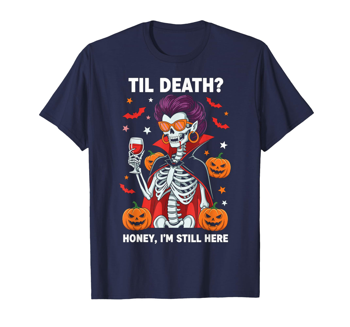 Skeleton Vampire Halloween Design for Wine and Horror Fans T-Shirt
