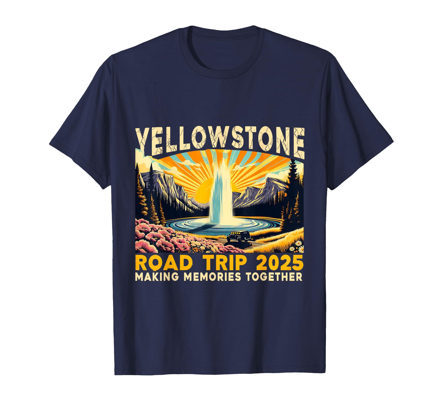 Yellowstone Road Trip 2025 Retro Travel Family Matching T-Shirt
