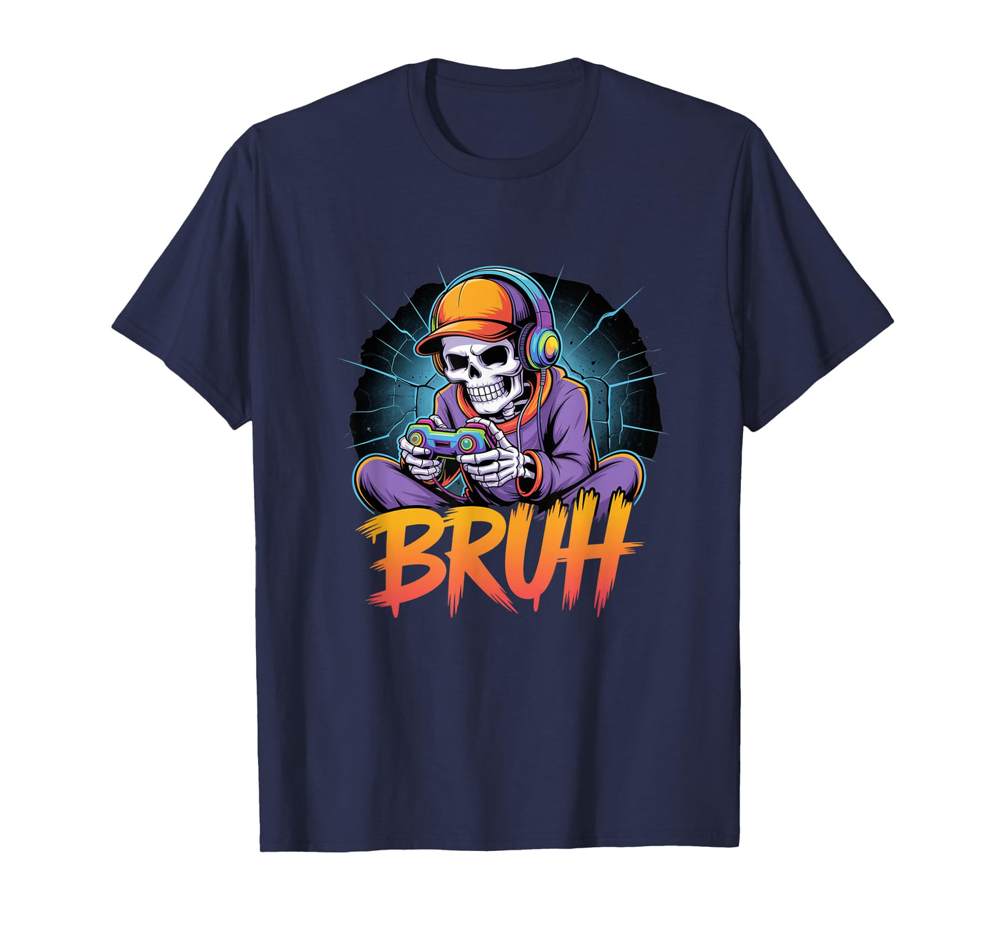 Bruh Halloween Boys Kids Gamer Mens Skeleton Video Gaming T-Shirt