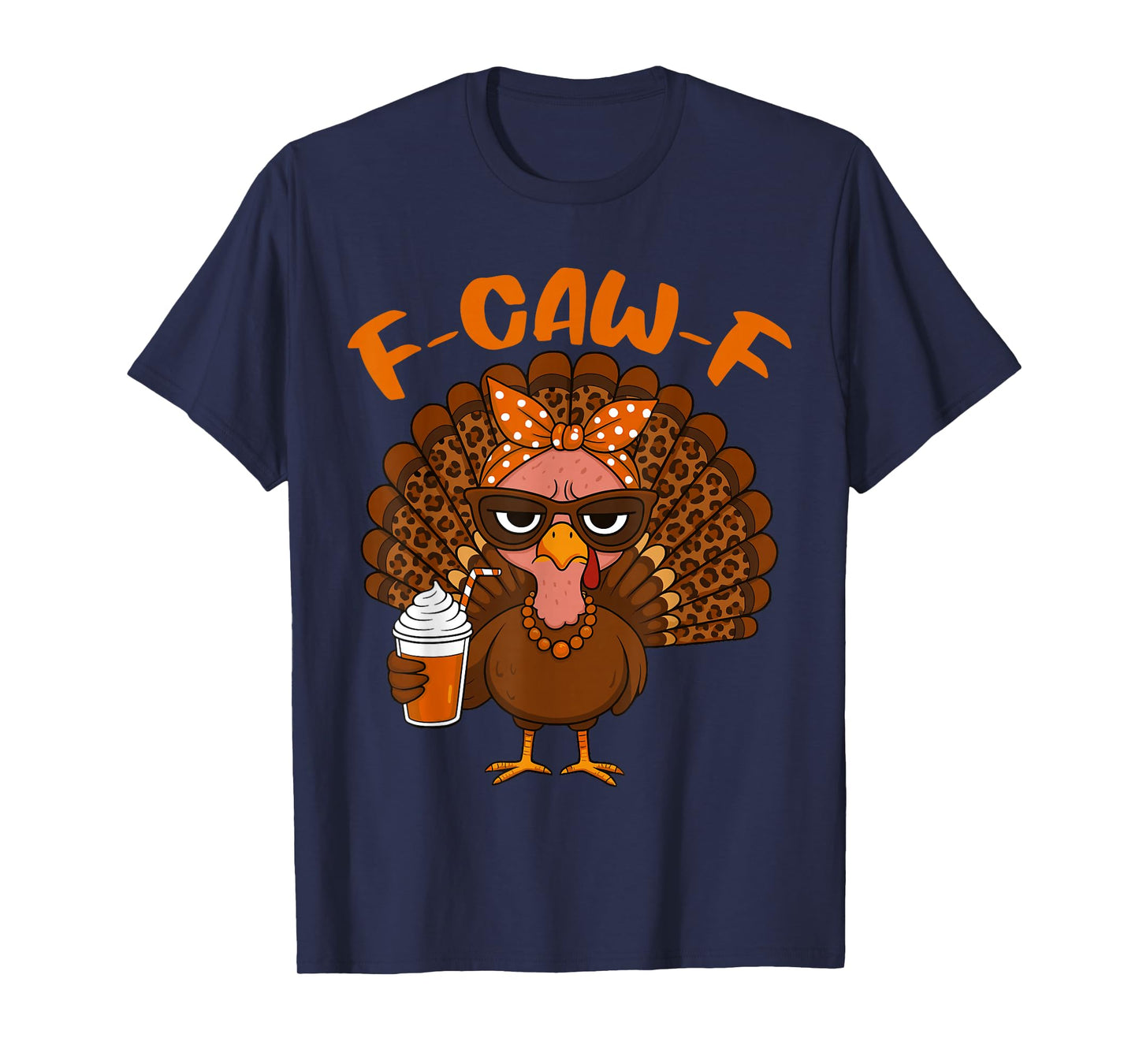 Thanksgiving for Women Turkey Drinking Coffee Leopard T-Shirt