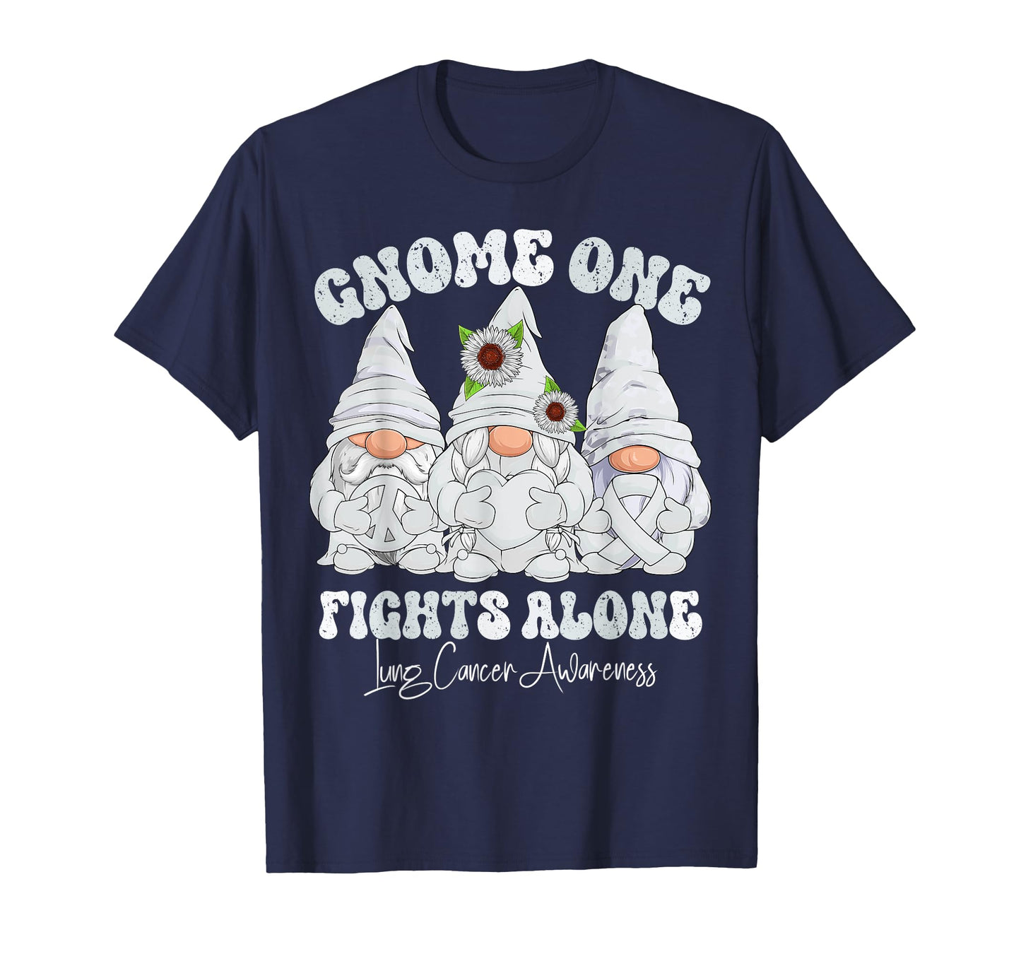 Lung Cancer Awareness Month White Ribbon Gnomies T-Shirt