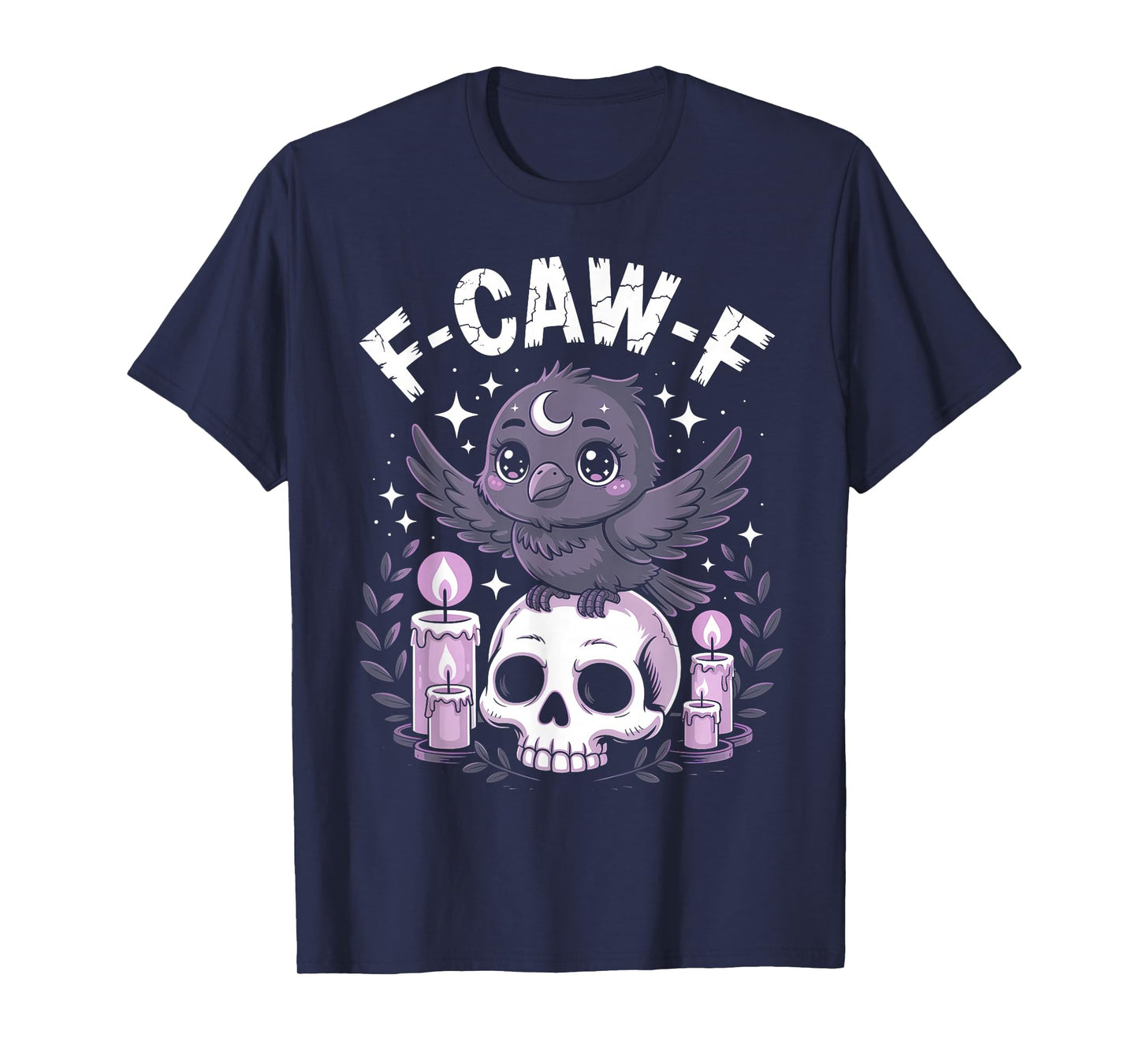 Kawaii Crow on Skull Candles Funny F-CAW-F Goth Anime Design T-Shirt