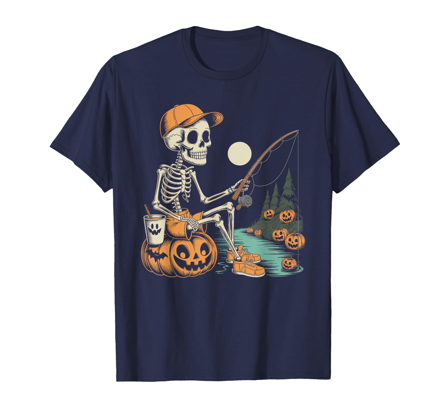 Skeleton Fishing Halloween Costume Funny Fishing Boys Kids T-Shirt