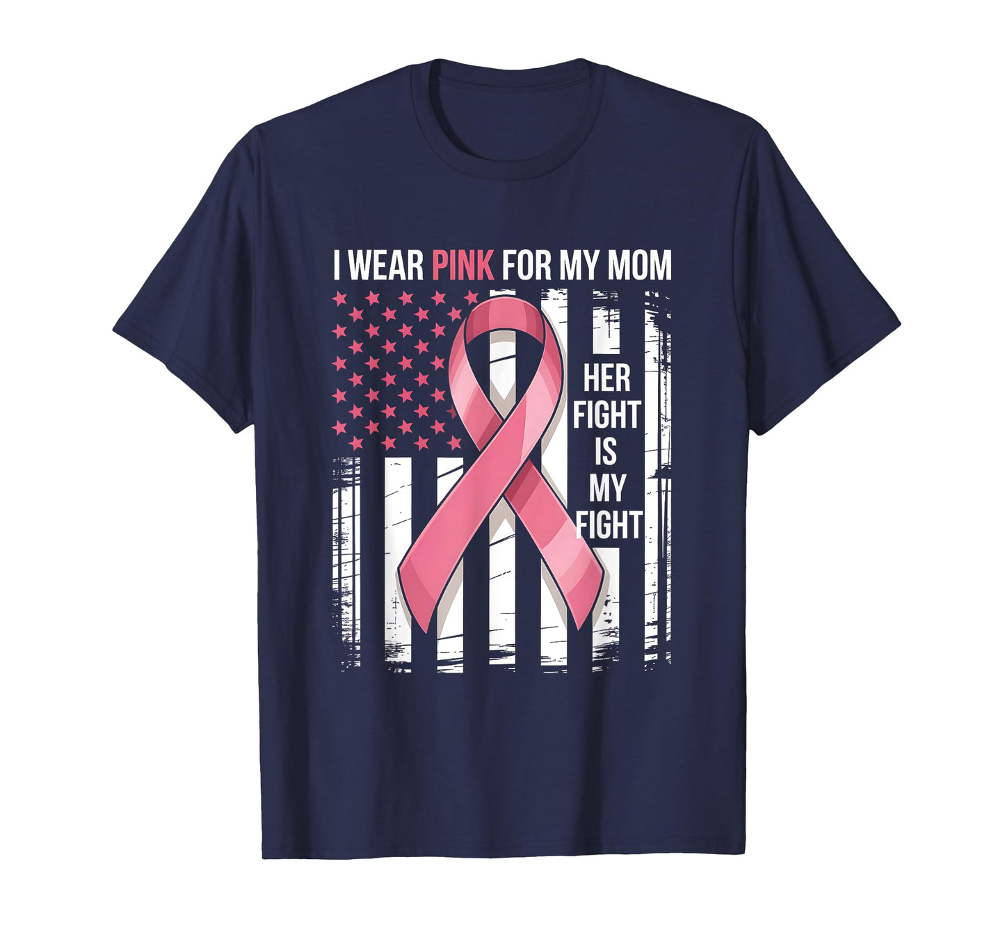 I Wear Pink for My Mom Breast Cancer Awareness USA Flag Kids T-Shirt