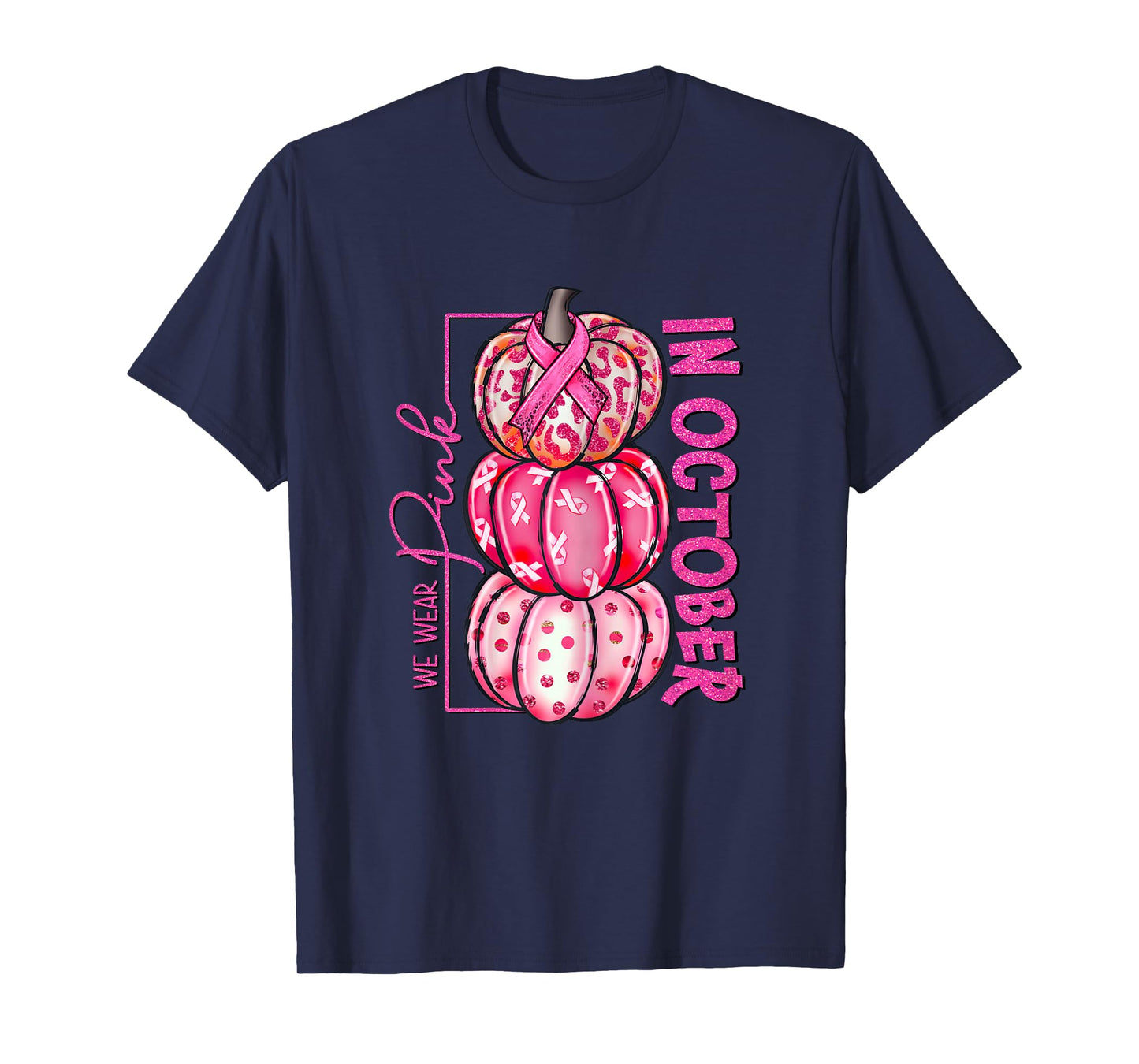 In October We Wear Pink Pumpkin Leopard Breast Cancer Girls T-Shirt