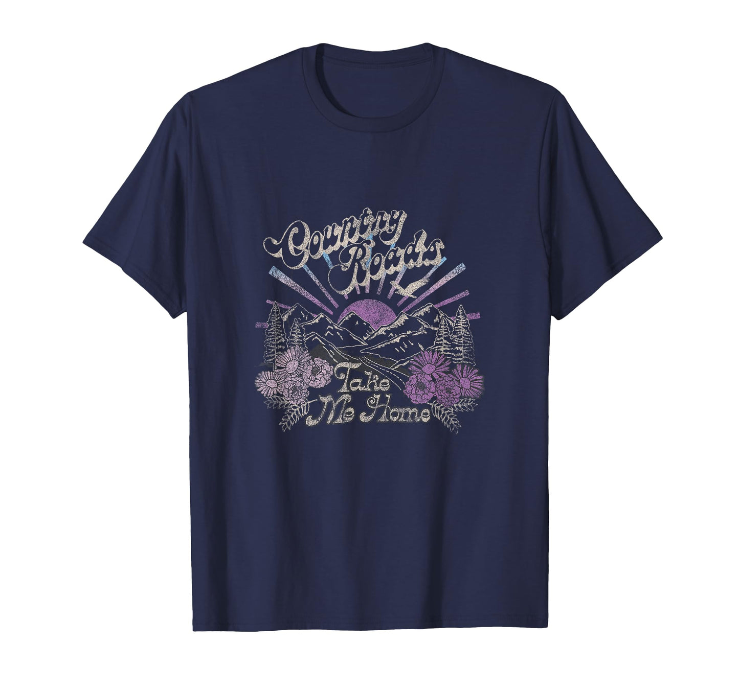 Country Roads Take Me Home Floral Mountain Scene T-Shirt