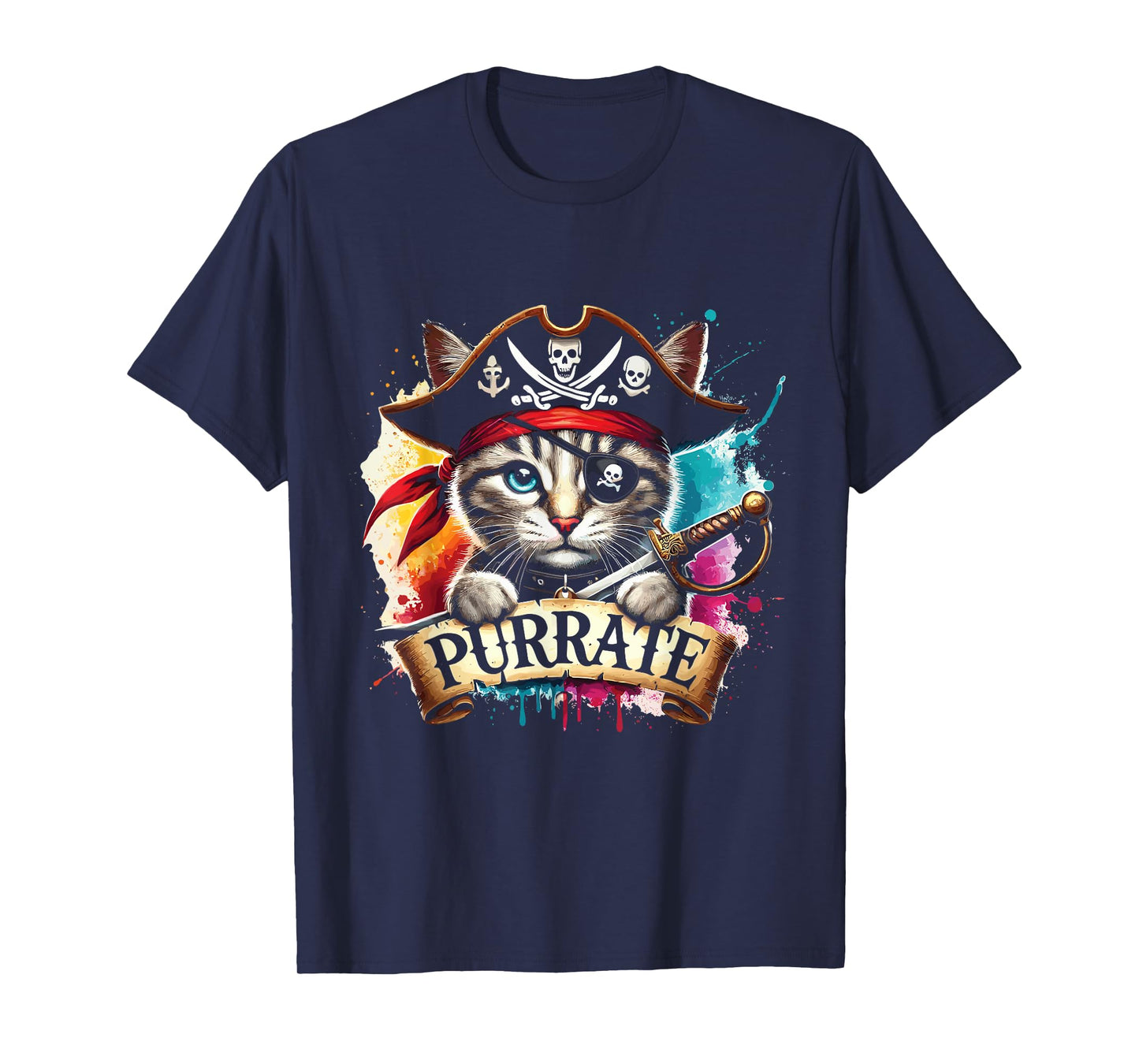 Halloween Pirate Cat Purrate Cute Cat Men Women Kids T-Shirt