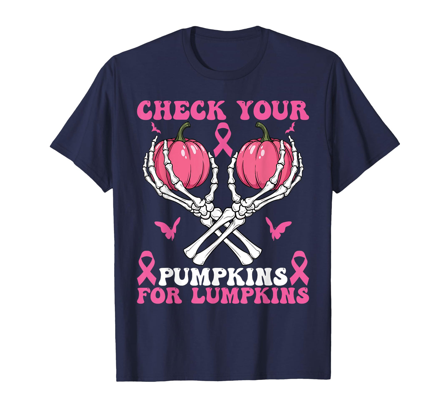 Check Your Pumpkins Breast Cancer Awareness Halloween Women T-Shirt