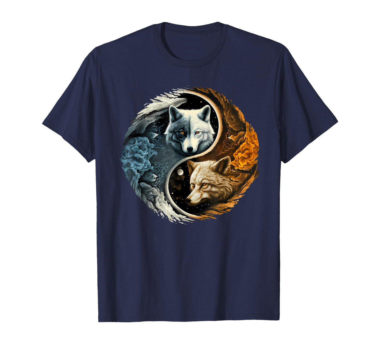 Harmonious Tees Wolf Yin Yang Unisex Adult T-Shirt
