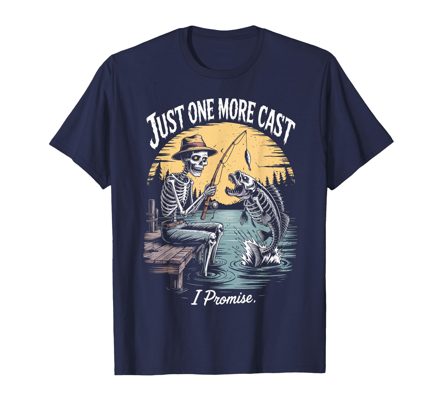 Skeleton Just One More Cast Fishing Halloween Best Fisherman T-Shirt