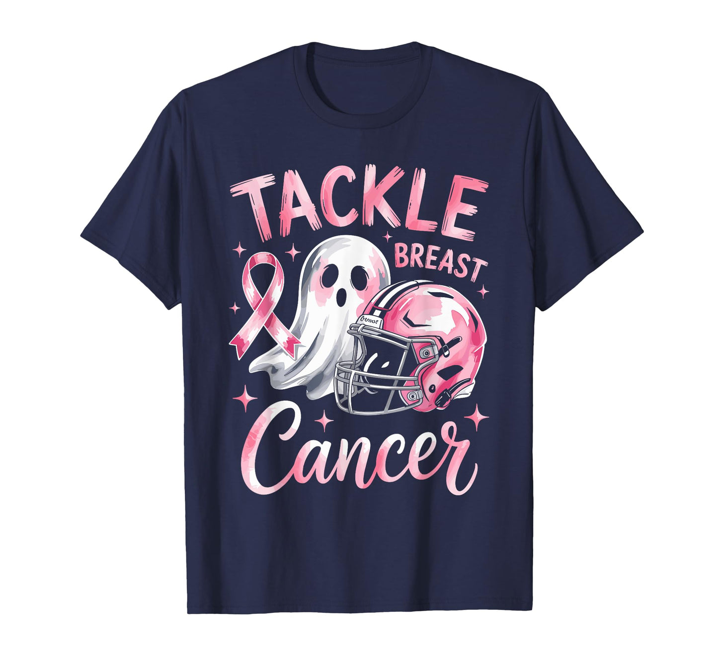 Tackle Breast Cancer Football Halloween Ghost Breast Cancer T-Shirt