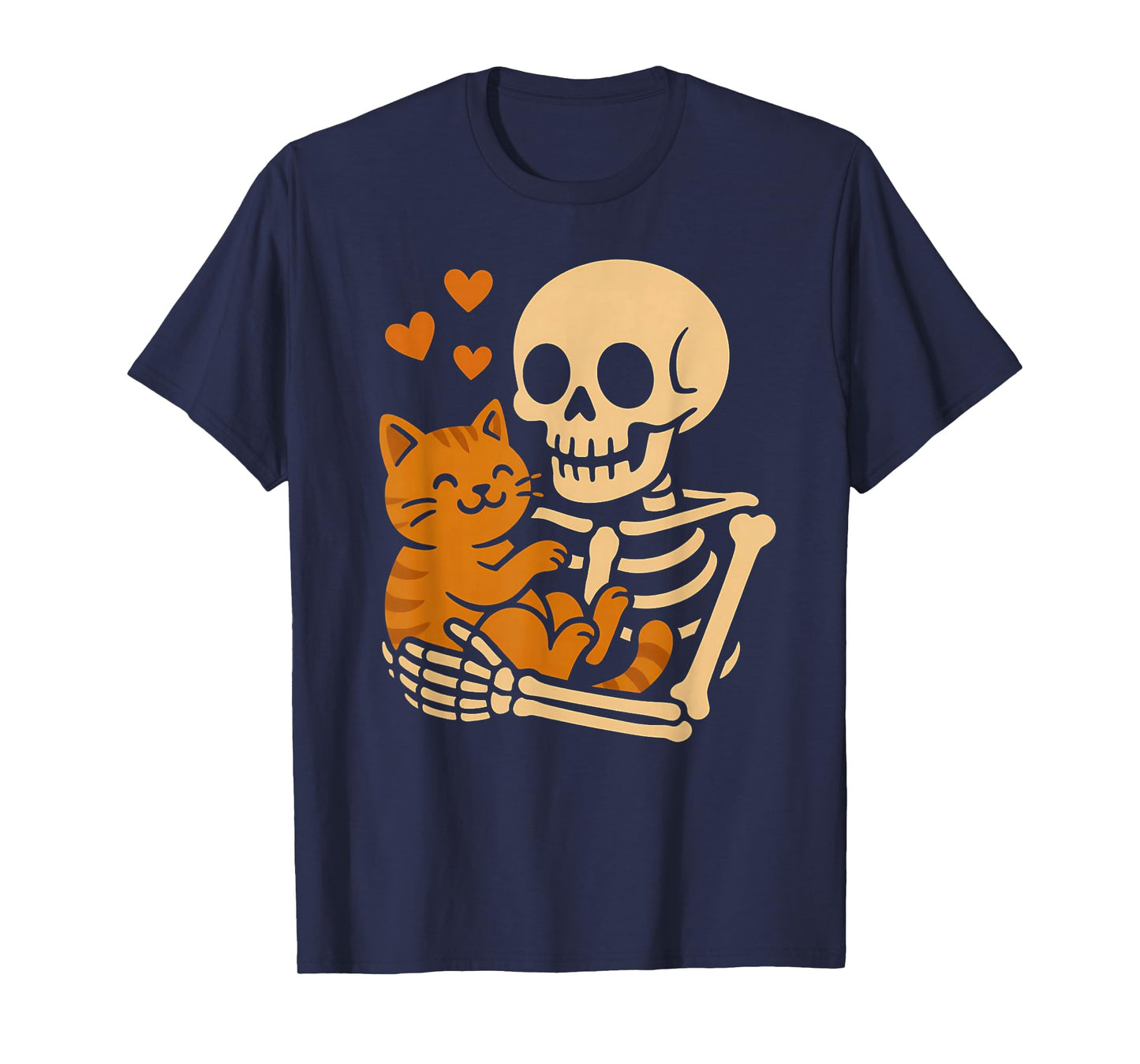 Cute Skeleton Hugging Cat Pet Funny Lazy Halloween Costume T-Shirt