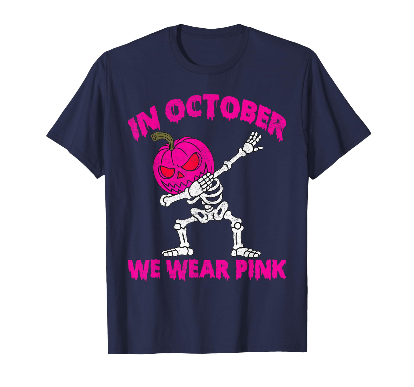 in October We Wear Pink Breast Cancer Pumpkin Halloween Boys T-Shirt