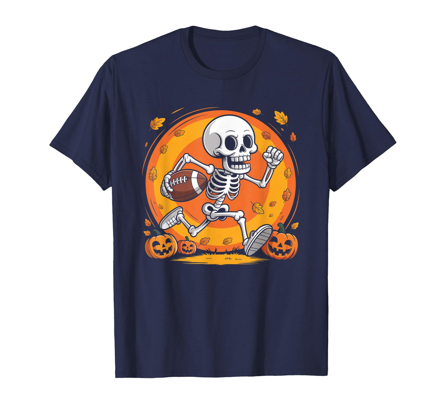 American Football Skeleton Halloween Pumpkin Football Player T-Shirt