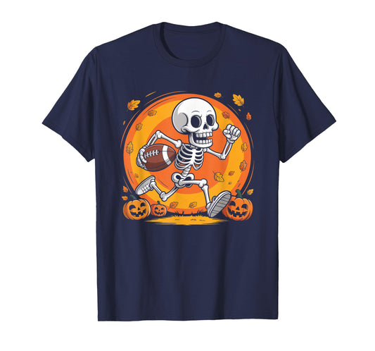 American Football Skeleton Halloween Pumpkin Football Player T-Shirt