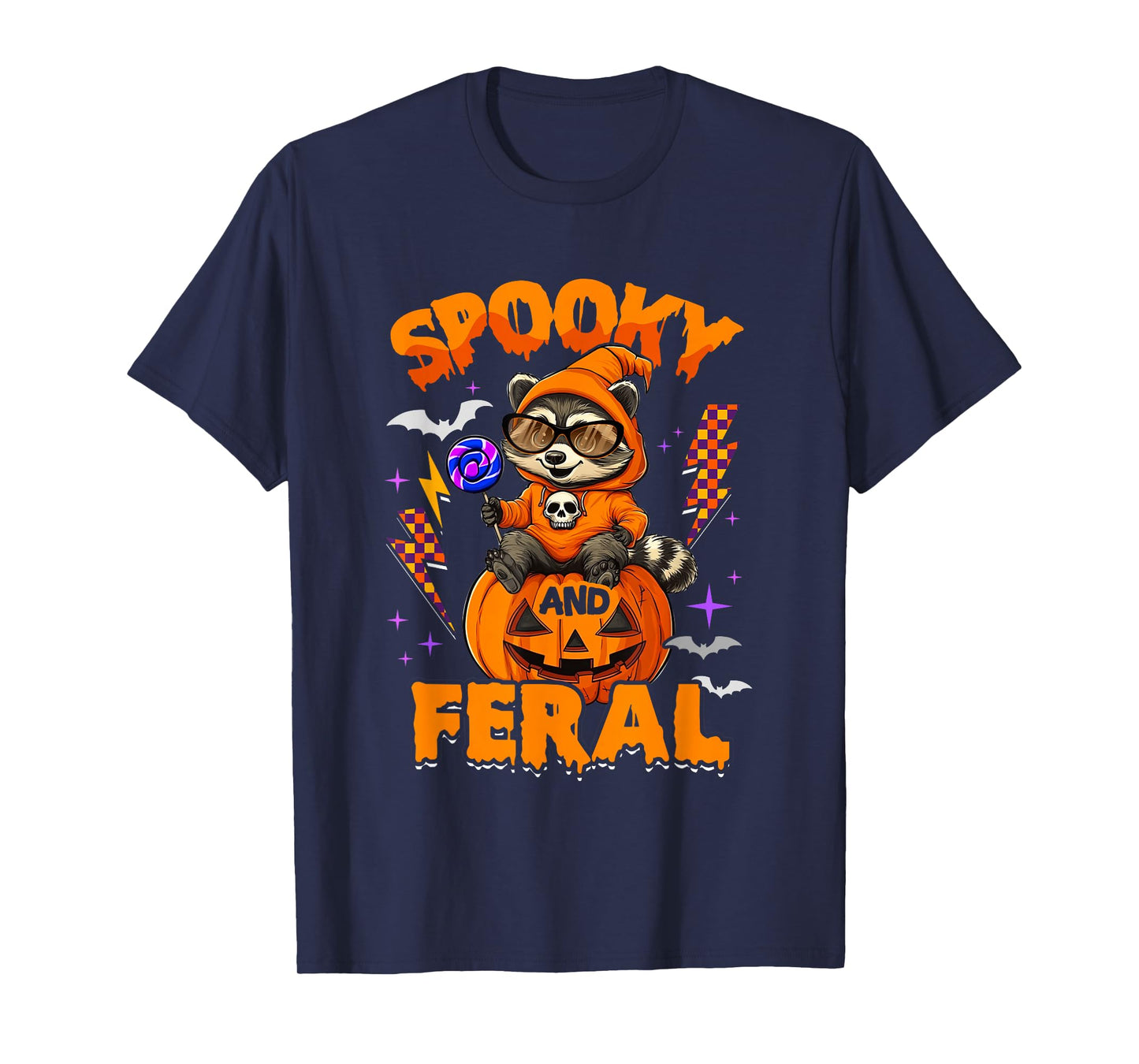 Funny Halloween Spooky and Feral Raccoon Pumpkin Boys Kids T-Shirt