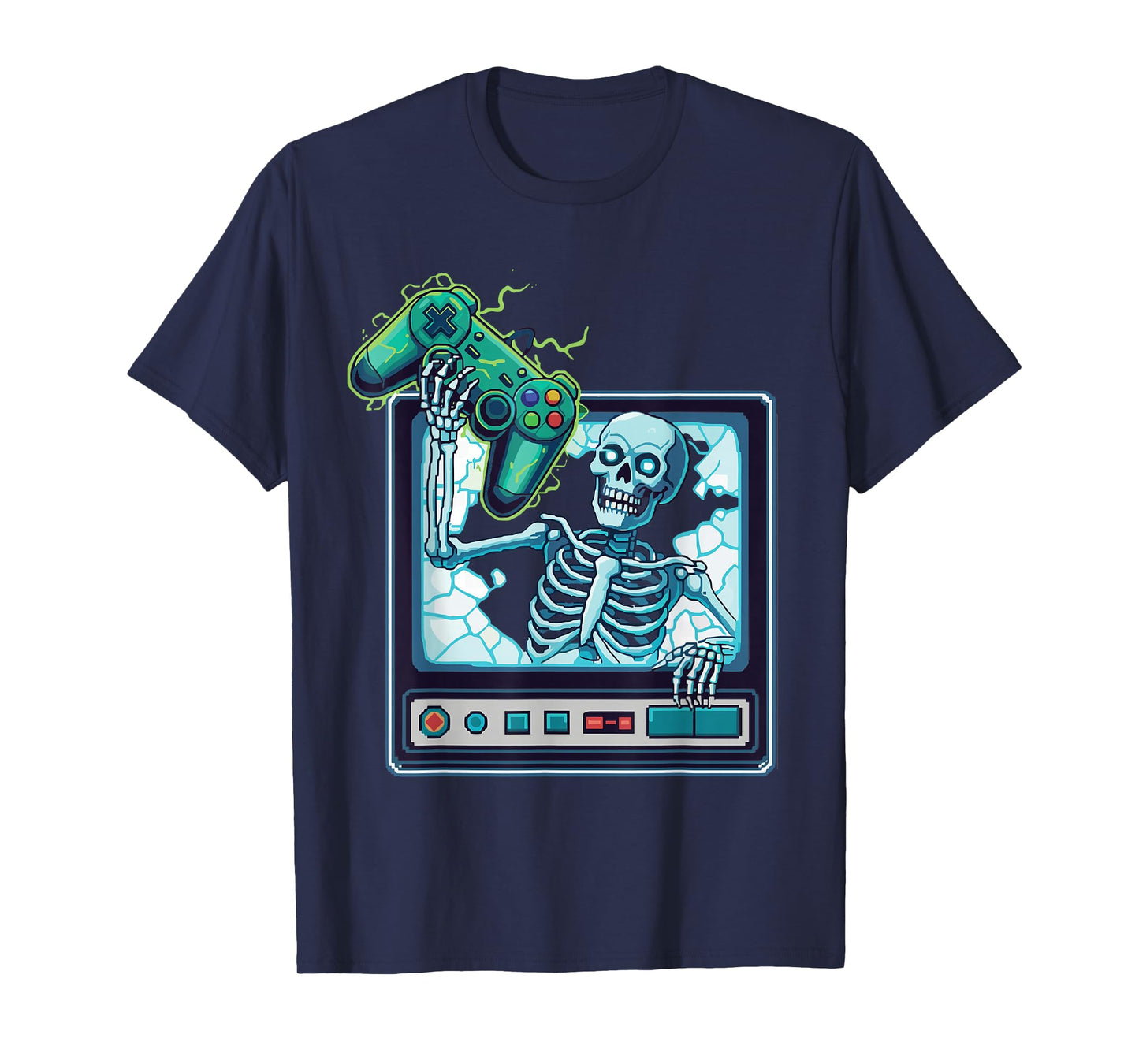 Halloween Gamer Skeleton Retro TV Console T-Shirt