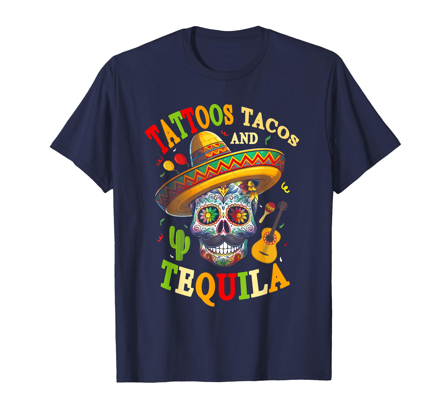 Womens Tattoos Tacos Tequila Mexican Skull Cinco De Mayo T-Shirt