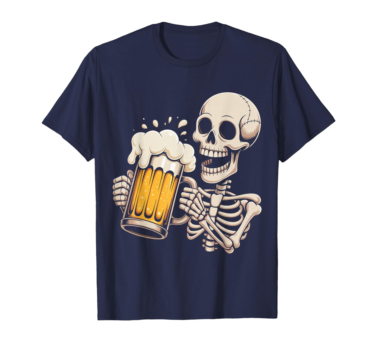 Skeleton Drinking Beer Halloween Spooky Season Mens Womens T-Shirt