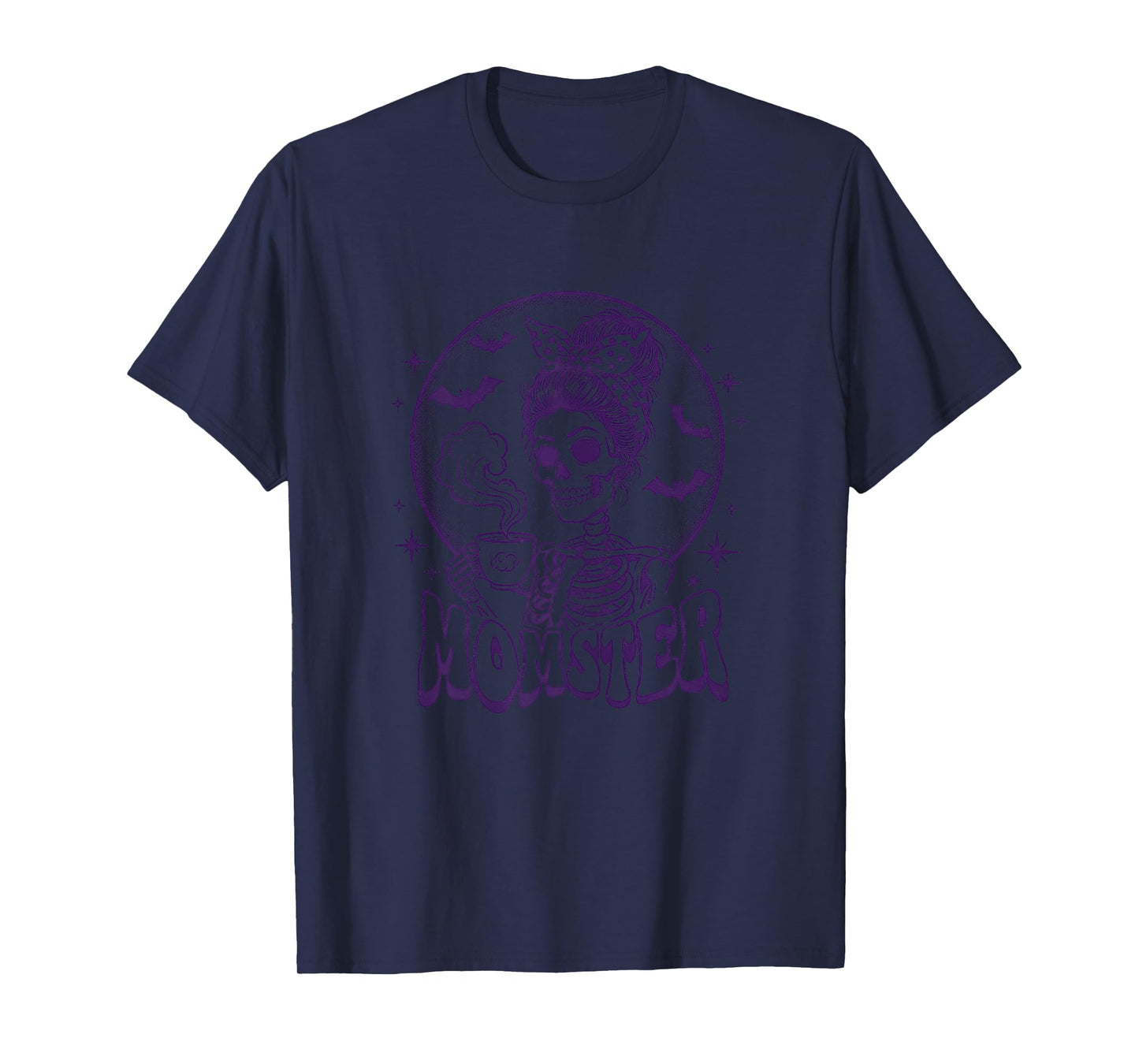 Vintage Halloween Momster Messy Hair Bun Skull Monster Mom T-Shirt