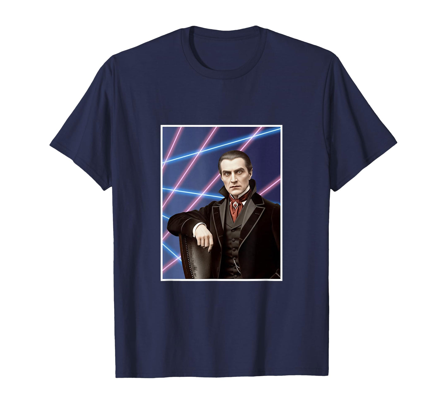 Dracula Vampire 80s School Photo Laser Background Halloween T-Shirt