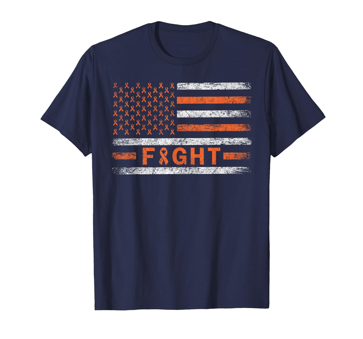 American Flag Orange Ribbon Fight Leukemia Awareness Women Men T-Shirt