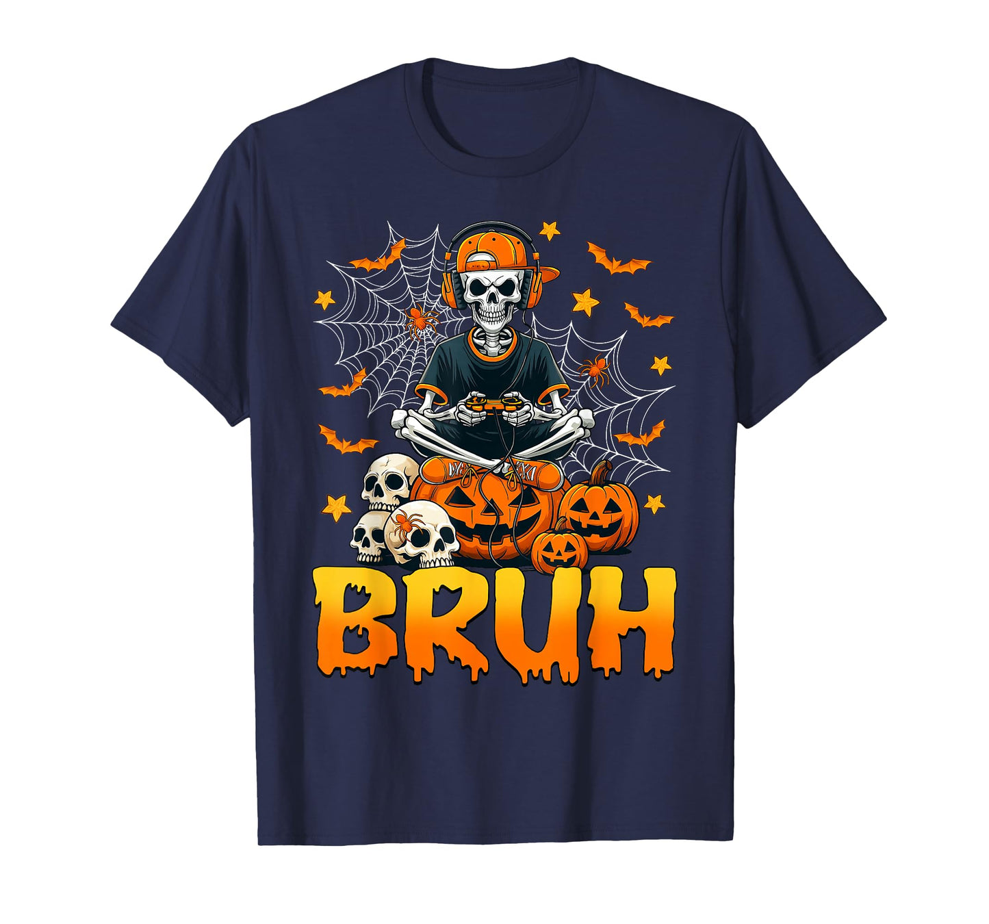 Bruh Halloween Skeleton Gamer Video Gaming Men Boys Kids T-Shirt