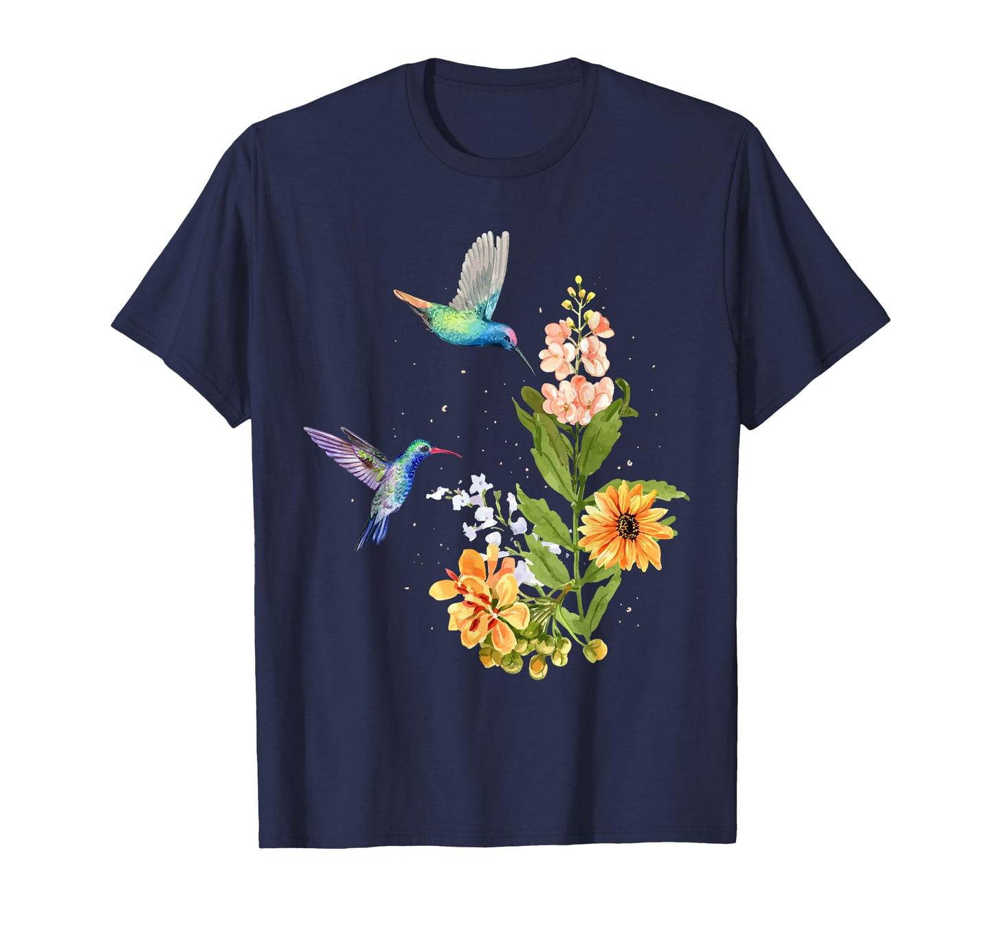 Hummingbird and Flower Watercolor Art Design Bird T-Shirt