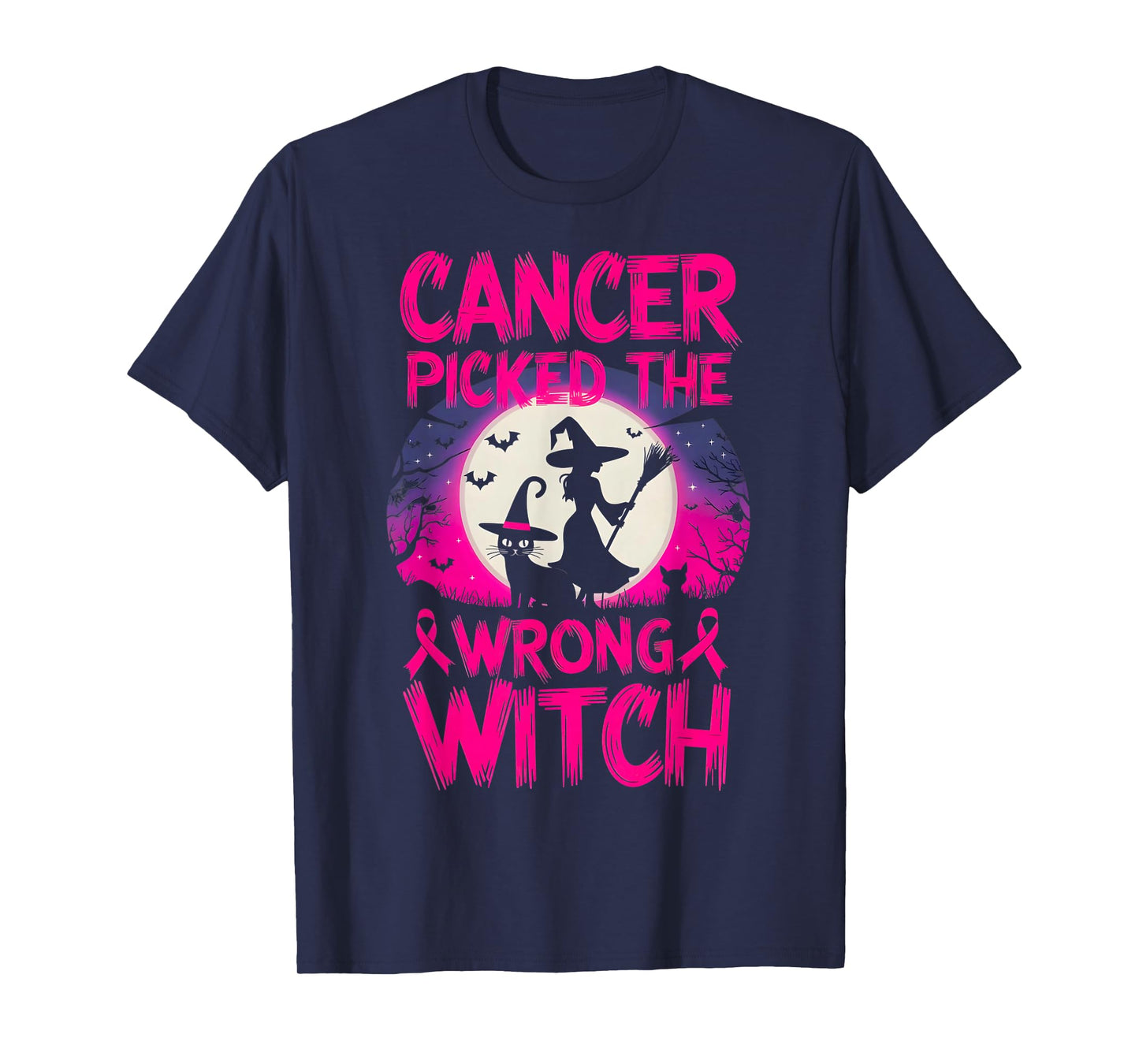 Cancer Picked The Wrong Witch Breast Cancer Survivor Fun Cat T-Shirt
